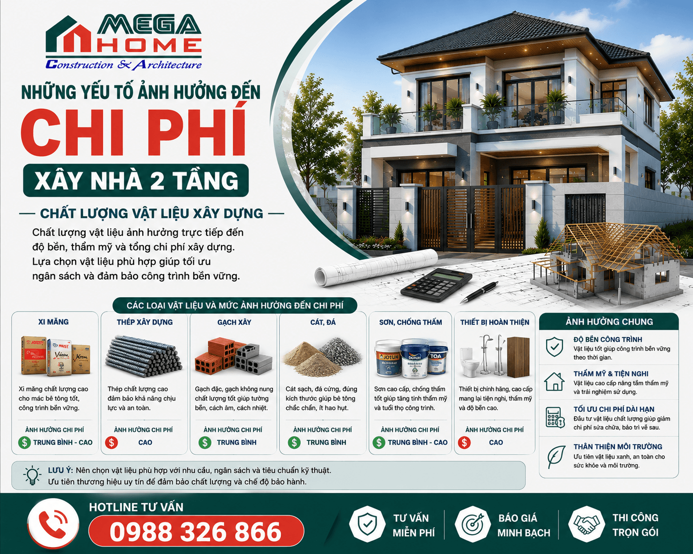 Cách tính chi phí xây nhà 2 tầng theo chất lượng vật liệu xây dựng Cách tính chi phí xây nhà 2 tầng theo chất lượng vật liệu xây dựng