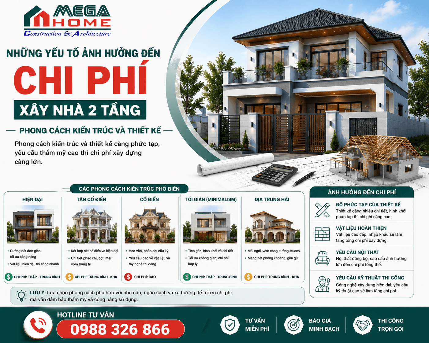 Cách tính chi phí xây nhà 2 tầng theo phong cách kiến trúc và thiết kế Cách tính chi phí xây nhà 2 tầng theo phong cách kiến trúc và thiết kế