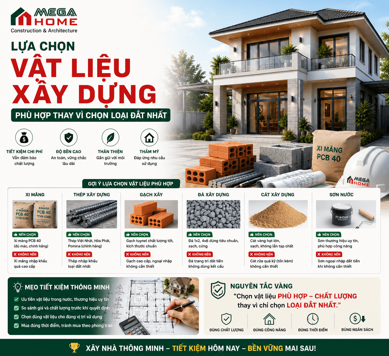 Kinh Nghiệm Xây Nhà Tiết Kiệm - Lựa Chọn Vật Liệu Xây Dựng Phù Hợp Thay Vì Chọn Loại Đắt Nhất